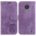 For Nokia C21 Little Tiger Embossed Leather Phone Case(Purple)