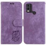 For Nokia C22 Little Tiger Embossed Leather Phone Case(Purple)