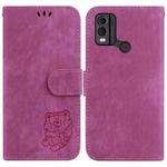 For Nokia C22 Little Tiger Embossed Leather Phone Case(Rose Red)