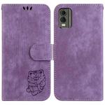 For Nokia C32 Little Tiger Embossed Leather Phone Case(Purple)