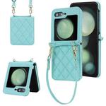 For Samsung Galaxy Z Flip5 Rhombic Texture Phone Case with Long & Short Lanyard(Green)