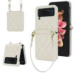 For Samsung Galaxy Z Flip4 Rhombic Texture Phone Case with Long & Short Lanyard(White)