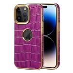 For iPhone 15 Pro Denior Crocodile Texture Genuine Leather Electroplating Phone Case(Purple)