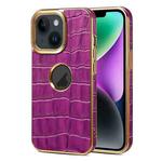 For iPhone 15 Plus Denior Crocodile Texture Genuine Leather Electroplating Phone Case(Purple)