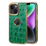 For iPhone 15 Plus Denior Crocodile Texture Genuine Leather Electroplating Phone Case(Green)