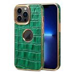 For iPhone 13 Pro Denior Crocodile Texture Genuine Leather Electroplating Phone Case(Green)