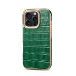 For iPhone 16 Pro Max Denior Crocodile Texture Genuine Leather Electroplating Phone Case(Green)