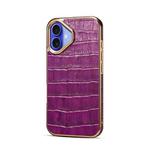 For iPhone 16 Plus Denior Crocodile Texture Genuine Leather Electroplating Phone Case(Purple)