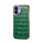 For iPhone 16 Plus Denior Crocodile Texture Genuine Leather Electroplating Phone Case(Green)