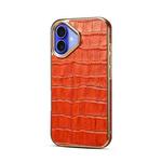 For iPhone 16 Plus Denior Crocodile Texture Genuine Leather Electroplating Phone Case(Mocha Brown)