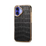 For iPhone 16 Plus Denior Crocodile Texture Genuine Leather Electroplating Phone Case(Black)