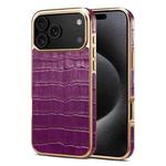 For iPhone 17 Pro Denior Crocodile Texture Genuine Leather Electroplating Phone Case(Purple)