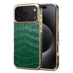 For iPhone 17 Pro Max Denior Crocodile Texture Genuine Leather Electroplating Phone Case(Green)