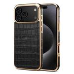 For iPhone 17 Pro Max Denior Crocodile Texture Genuine Leather Electroplating Phone Case(Black)