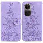 For OPPO Reno10 5G / Reno10 Pro Global Lily Embossed Leather Phone Case(Purple)