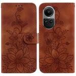 For OPPO Reno10 5G / Reno10 Pro Global Lily Embossed Leather Phone Case(Brown)