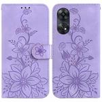 For OPPO Reno8 T 4G Lily Embossed Leather Phone Case(Purple)