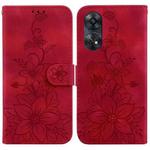 For OPPO Reno8 T 4G Lily Embossed Leather Phone Case(Red)