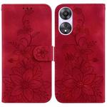 For OPPO A58 5G / A78 5G Lily Embossed Leather Phone Case(Red)