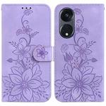 For OPPO Reno8 T 5G / A1 Pro 5G Lily Embossed Leather Phone Case(Purple)