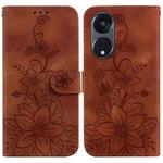 For OPPO Reno8 T 5G / A1 Pro 5G Lily Embossed Leather Phone Case(Brown)