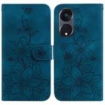 For OPPO Reno8 T 5G / A1 Pro 5G Lily Embossed Leather Phone Case(Dark Blue)