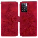 For OPPO A57 5G/A57 4G/A77 5G/K10 5G Lily Embossed Leather Phone Case(Red)