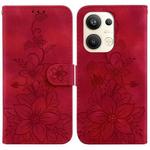 For OPPO Reno9 Pro+ Lily Embossed Leather Phone Case(Red)