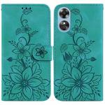For OPPO A17 / A17k Lily Embossed Leather Phone Case(Green)