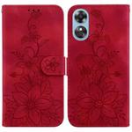 For OPPO A17 / A17k Lily Embossed Leather Phone Case(Red)