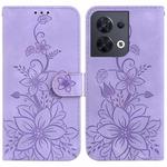 For OPPO Reno8 5G Lily Embossed Leather Phone Case(Purple)