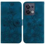 For OPPO Reno8 5G Lily Embossed Leather Phone Case(Dark Blue)