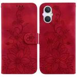 For OPPO A96 5G / Reno7 Z 5G Lily Embossed Leather Phone Case(Red)