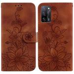 For OPPO A55 5G/A53s 5G/A54 4G/A16 Lily Embossed Leather Phone Case(Brown)