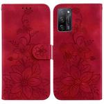 For OPPO A55 5G/A53s 5G/A54 4G/A16 Lily Embossed Leather Phone Case(Red)