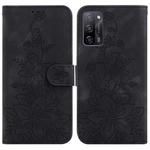 For OPPO A55 5G/A53s 5G/A54 4G/A16 Lily Embossed Leather Phone Case(Black)