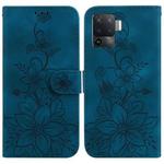 For OPPO A94 4G / F19 Pro / Reno5 F Lily Embossed Leather Phone Case(Dark Blue)
