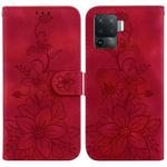 For OPPO A94 4G / F19 Pro / Reno5 F Lily Embossed Leather Phone Case(Red)