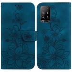 For OPPO A94 5G / F19 Pro+ 5G / Reno5 Z Lily Embossed Leather Phone Case(Dark Blue)