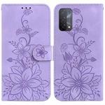 For OPPO A74 5G / A93 5G / A54 5G Lily Embossed Leather Phone Case(Purple)