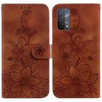 For OPPO A74 5G / A93 5G / A54 5G Lily Embossed Leather Phone Case(Brown)