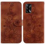 For OPPO A74 4G / F19 4G Lily Embossed Leather Phone Case(Brown)