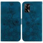 For OPPO A74 4G / F19 4G Lily Embossed Leather Phone Case(Dark Blue)