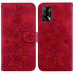 For OPPO A74 4G / F19 4G Lily Embossed Leather Phone Case(Red)