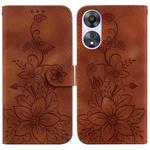 For OPPO A58 4G Lily Embossed Leather Phone Case(Brown)