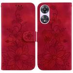 For OPPO A58 4G Lily Embossed Leather Phone Case(Red)