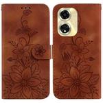 For OPPO A59 5G / A2M Lily Embossed Leather Phone Case(Brown)