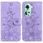 For OPPO Reno11 Global Lily Embossed Leather Phone Case(Purple)