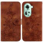 For OPPO Reno11 Global Lily Embossed Leather Phone Case(Brown)