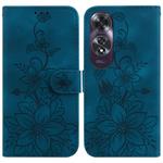 For OPPO A60 4G Lily Embossed Leather Phone Case(Dark Blue)